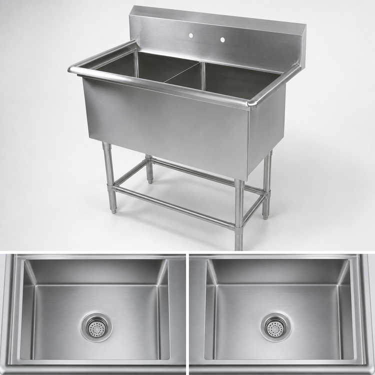 Product image #3 for John Boos Pro-Bowl 2-Compartment Stainless Steel Sink with 24 x 24 Inch Bowls and 10 Inch Backsplash