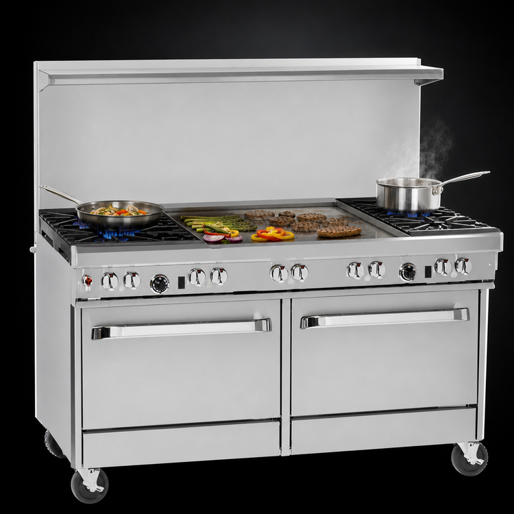 Product image #3 for Southbend Ultimate 60-Inch Gas Restaurant Range with 48-Inch Thermostatic Griddle, Open Burners, and Cabinets