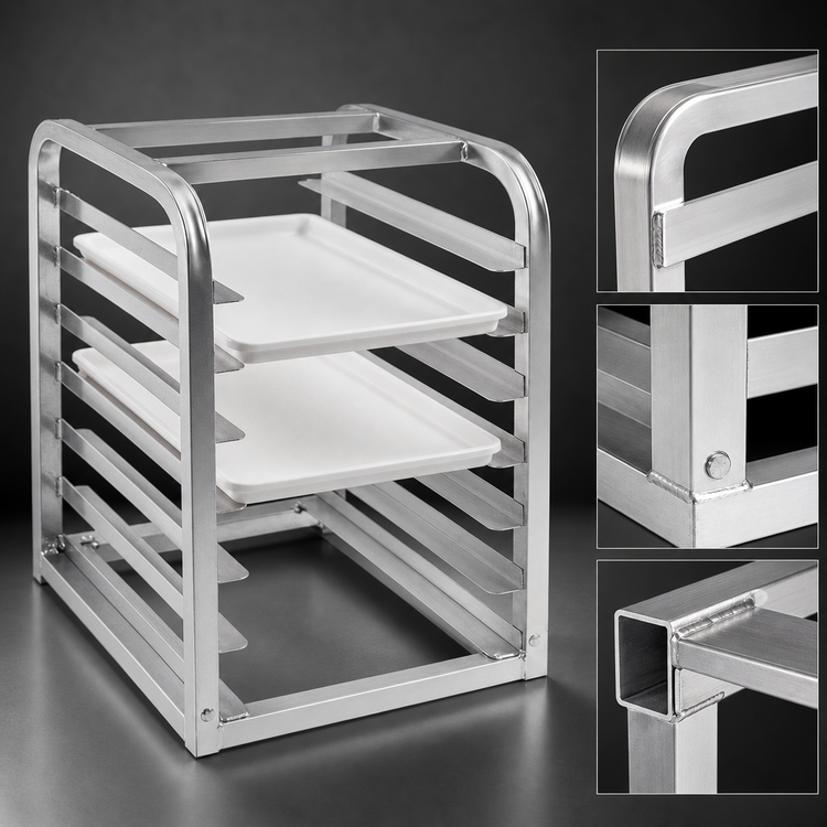 Product image #3 for Channel Manufacturing Half-Size Aluminum Tabletop End-Load Bun Pan Rack, 7-Pan Capacity