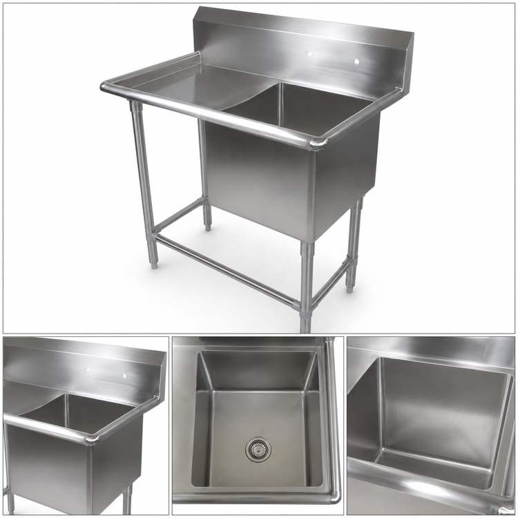 Product image #3 for John Boos Pro-Bowl 1-Compartment Commercial Sink with Left Drainboard and 10-Inch Backsplash