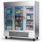 Thumbnail image #4 for Beverage Air Horizon Series HBRF72HC-1-B-G 3-Section Dual-Temperature Glass Door Reach-In Refrigerator/Freezer, Stainless Steel, Bottom-Mount