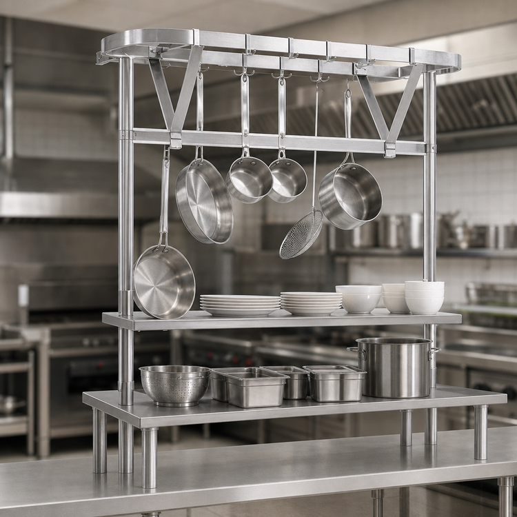 Product image #3 for Eagle Group TM96APR Table-Mounted Triple-Bar Aluminum Pot Rack for 96-Inch Tables