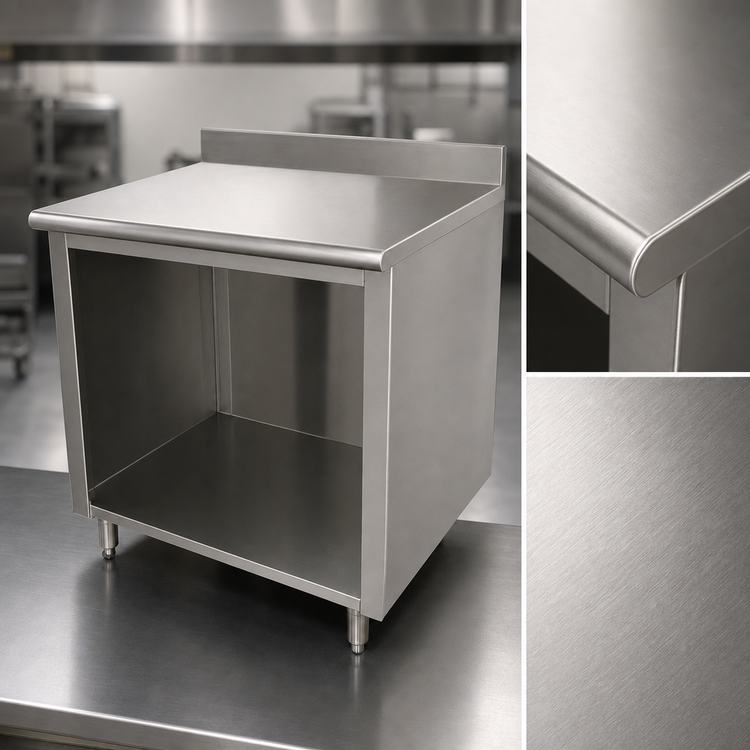 Product image #3 for Advance Tabco 36 Inch x 36 Inch Stainless Steel Work Table with 5 Inch Backsplash and Open Front Cabinet Base