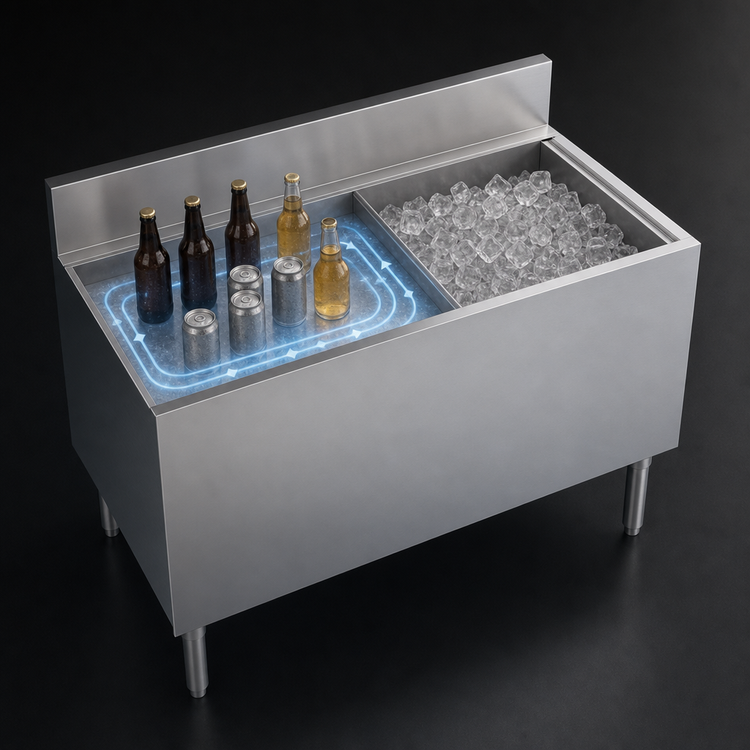 Product image #3 for Krowne Royal Series Underbar Ice Bin/Cocktail Unit with Built-In 10-Circuit Cold Plate, 48 x 24 Inches