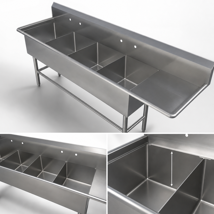 Product image #3 for John Boos Pro-Bowl 4-Compartment Stainless Steel Sink with 30-Inch Right Drainboard, 20 x 20 x 12-Inch Bowls