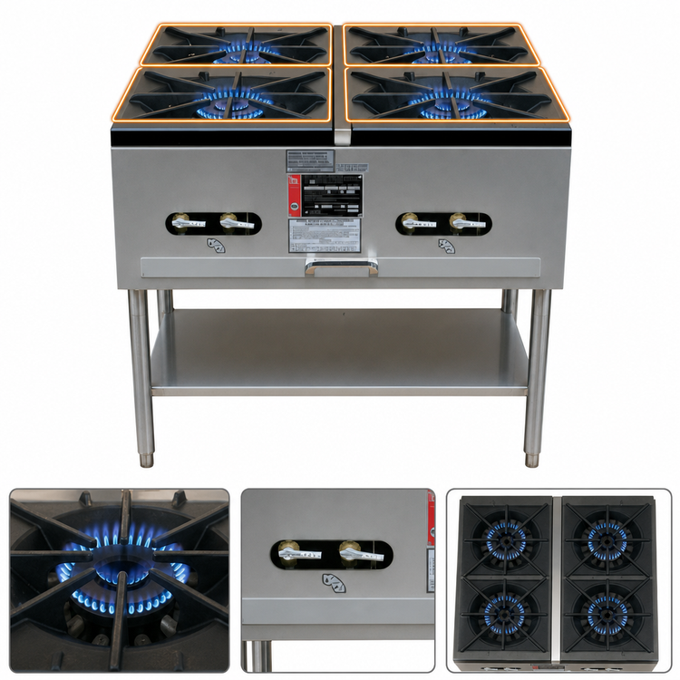 Product image #3 for Town Equipment Quad Stock Pot Range, Natural Gas, 4-Section, Two-Ring Burners, Stainless Steel