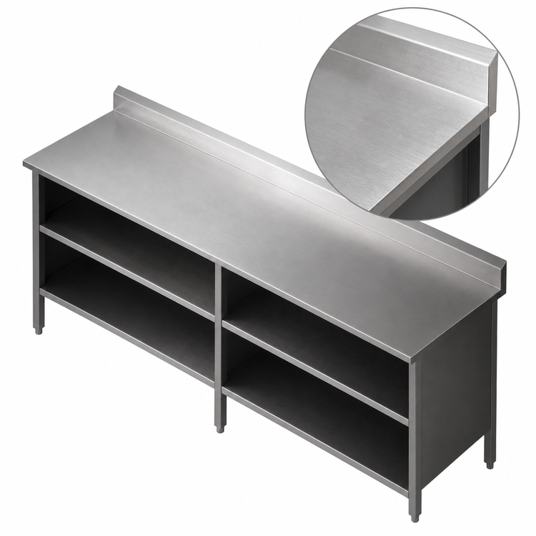 Product image #3 for John Boos Enclosed Base Stainless Steel Work Table with Open Front and 5-Inch Backsplash, 144 x 24 Inches