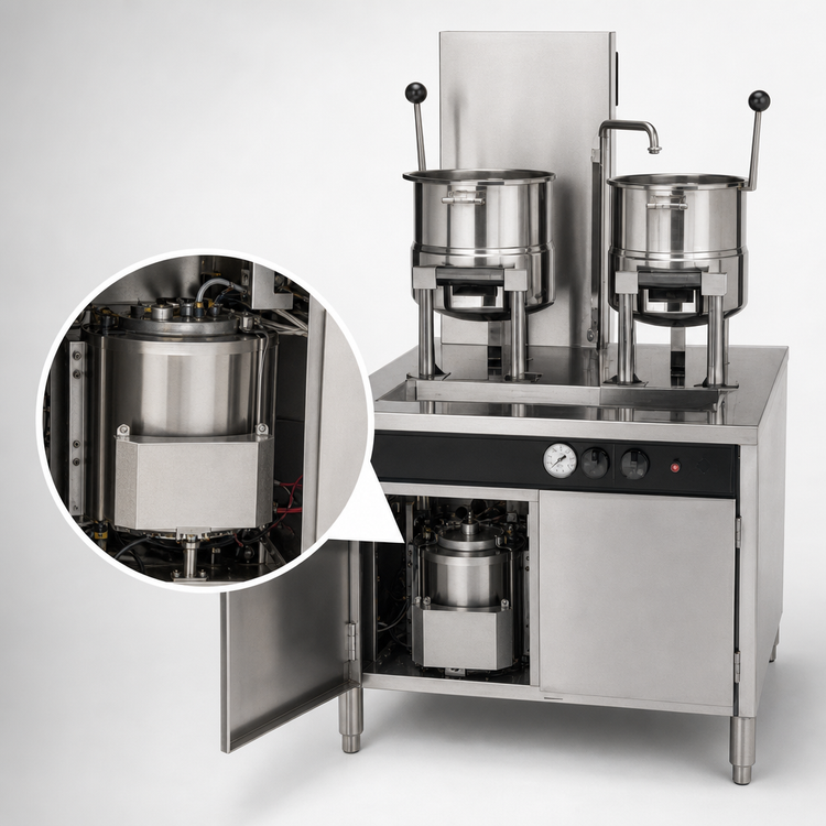 Product image #3 for Groen Electric Kettle Cabinet Assembly with Three 20-Quart Hand-Tilt Kettles