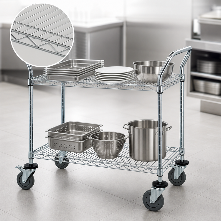 Product image #3 for Quantum Chrome-Plated Wire Utility Bus Cart, 60 x 18 x 37-1/2 Inches, 2 Shelves, 1200 lb Capacity