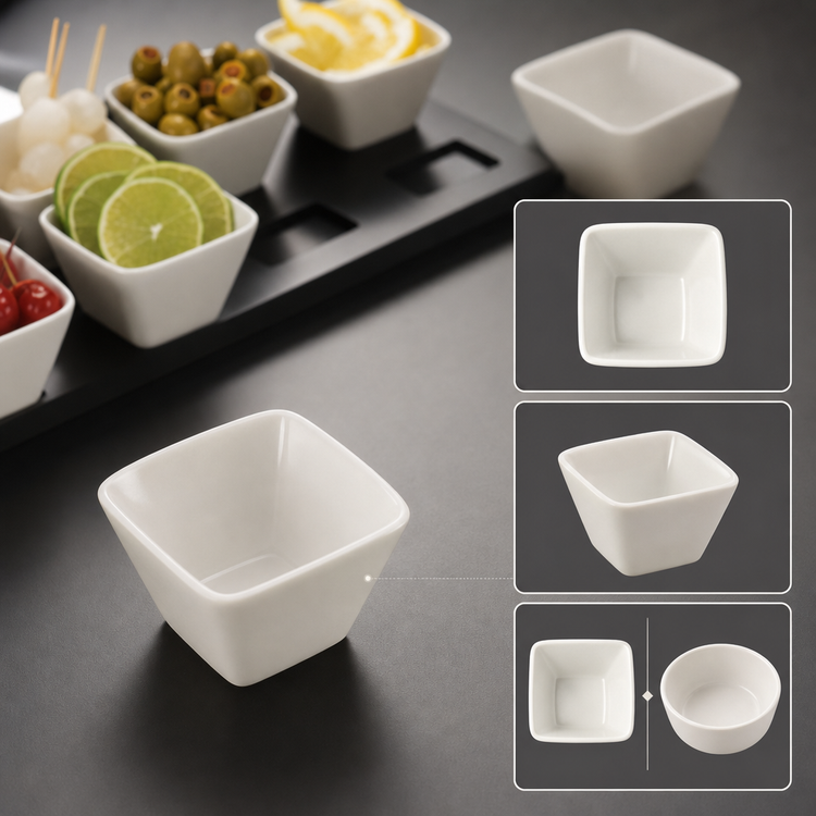 Product image #3 for American Metalcraft 2 oz Square Porcelain Sauce Cup, 3 x 1 Inch