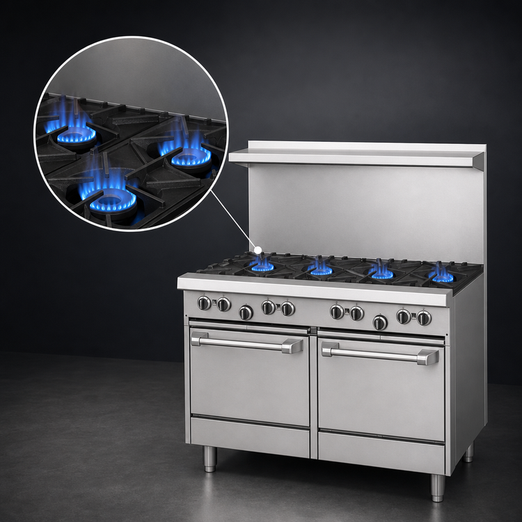 Product image #3 for Garland US Range U-Series 48-Inch Gas Restaurant Range with 4 Open Burners, 24-Inch Griddle and Two Storage Bases