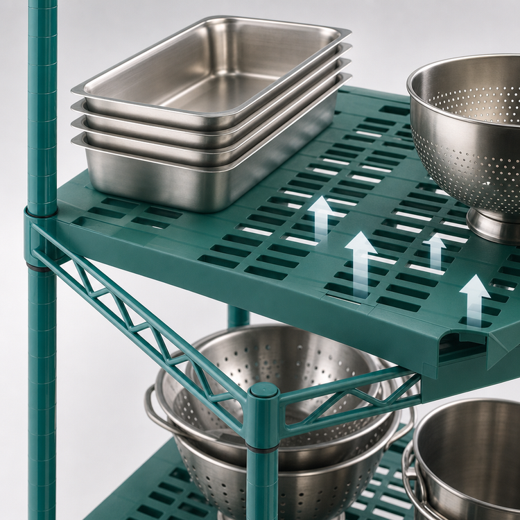 Product image #3 for QuadPlus 60 Inch x 18 Inch Louvered Green Polymer Shelf Mat with Wire QuadTruss Frame