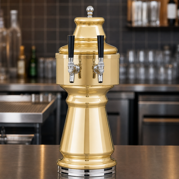 Product image #3 for Glastender Vienna 2-Faucet Polished Brass Air-Cooled Draft Dispensing Tower