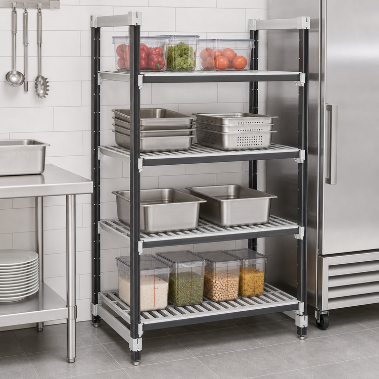Product image #3 for Cambro Camshelving Elements XTRA 24 x 24 x 64-Inch 4-Shelf Vented Stationary Polymer Shelving Starter Unit