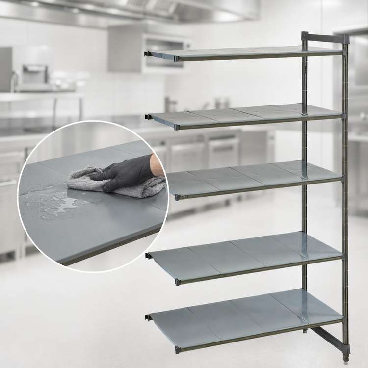 Product image #3 for Cambro Camshelving Basics Plus 5-Tier Solid Add-On Polymer Shelving Unit, 36" W x 18" D x 84" H, Brushed Graphite
