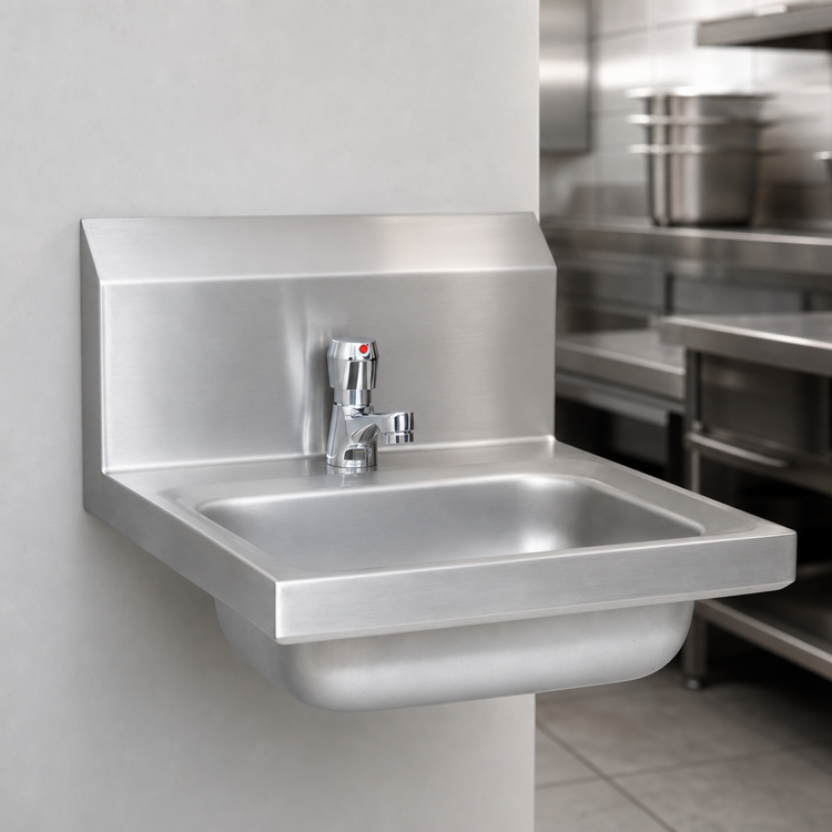 Product image #3 for BK Resources Wall-Mount 304 Stainless Steel Hand Sink with Metering Faucet