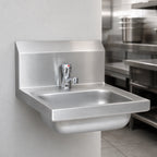 Thumbnail image #3 for BK Resources BKHS-D-1410-1MF Wall-Mount 304 Stainless Steel Hand Sink, 14 x 10 x 5 in Bowl, Metering Faucet Included