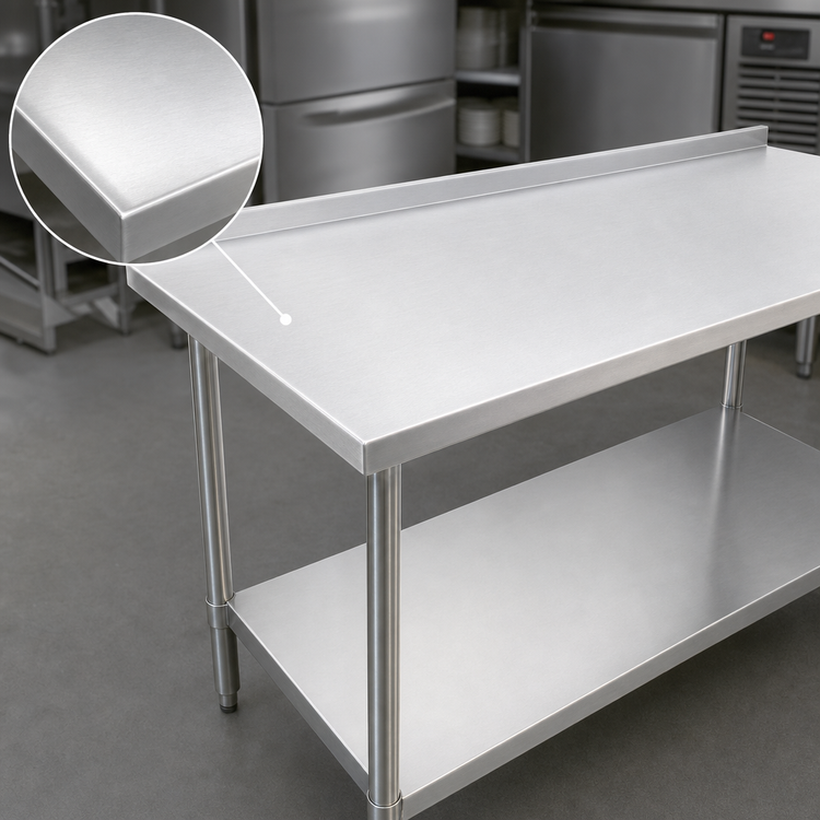 Product image #3 for John Boos Stallion 120" x 24" 16-Gauge Stainless Steel Work Table with 1-1/2" Rear Up-Turn and Undershelf