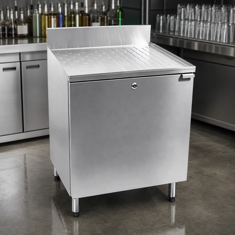 Product image #3 for CHOICE 24-Inch W x 24-Inch D Underbar Stainless Steel Drainboard Cabinet with Hinged Door and Enclosed Cabinet Base