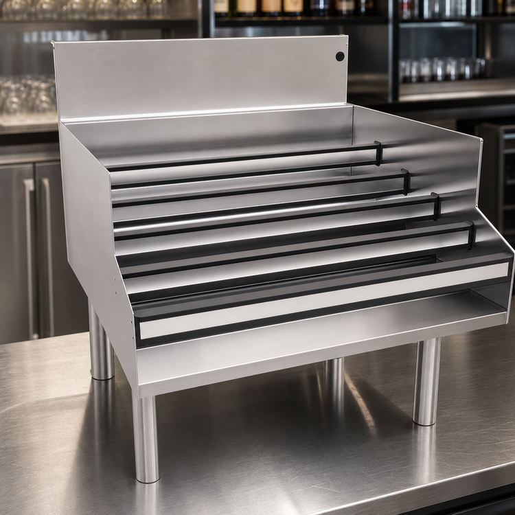 Product image #3 for Glastender Freestanding Stainless Steel Underbar Liquor Steps, 30 Inch Wide x 29 Inch Deep, 5 Steps