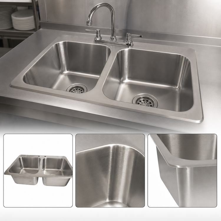Product image #3 for BK Resources Deep Drawn 2-Compartment Drop-In Sink with Lead-Free Faucet and 2 Drains