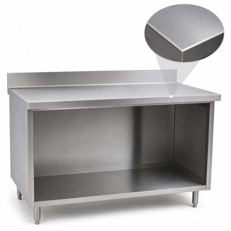 Product image #3 for Spec-Master Marine Series 84-Inch x 30-Inch Stainless Steel Work Table with Open-Front Cabinet Base and 1-1/2-Inch Rear Up-Turn