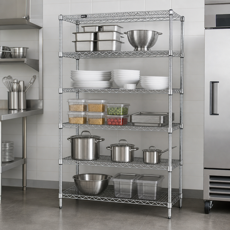 Product image #3 for Quantum 30-Inch Wide x 14-Inch Deep x 86-Inch High Stainless Steel Wire Shelving Starter Kit