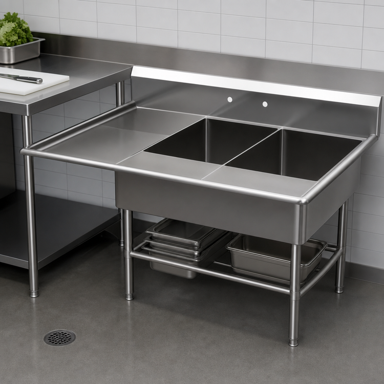Product image #3 for John Boos Pro-Bowl 2-Compartment Stainless Steel Sink with Left Drainboard, 64-3/16" x 33-1/2"