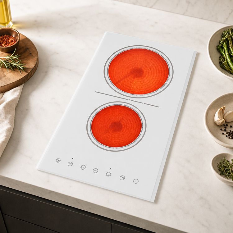 Product image #3 for Summit Commercial 2-Burner Built-In Radiant Electric Cooktop, White Ceramic Glass, 230V