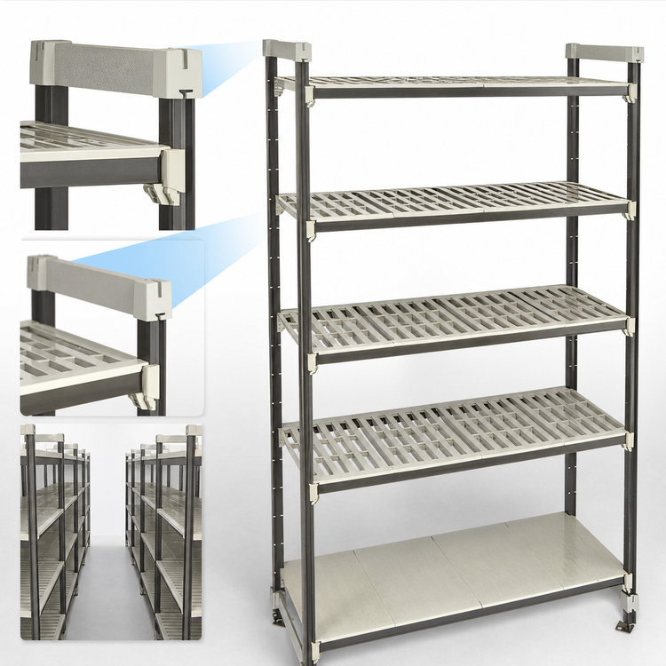 Product image #3 for Cambro Camshelving Elements XTRA High Density Top Rail Stationary Starter Unit, 24 x 60 x 81 Inch, 5-Tier Track Shelving