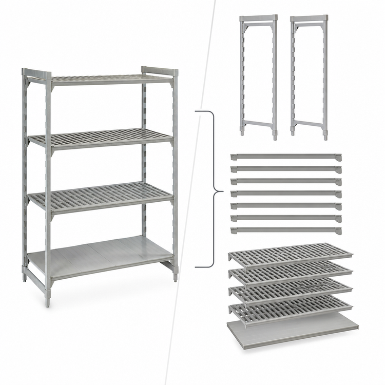 Product image #4 for Cambro Camshelving Premium 4-Shelf Stationary Starter Unit, 21 x 42 x 64 Inches, 3 Vented + 1 Solid, Speckled Gray