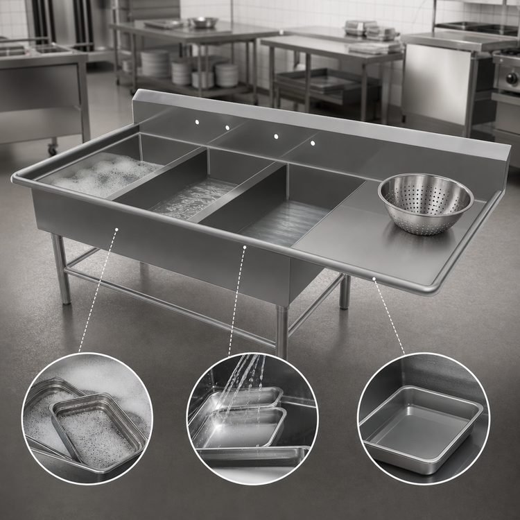 Product image #3 for John Boos Pro-Bowl 3-Compartment Stainless Steel Sink with 30-Inch Right Drainboard
