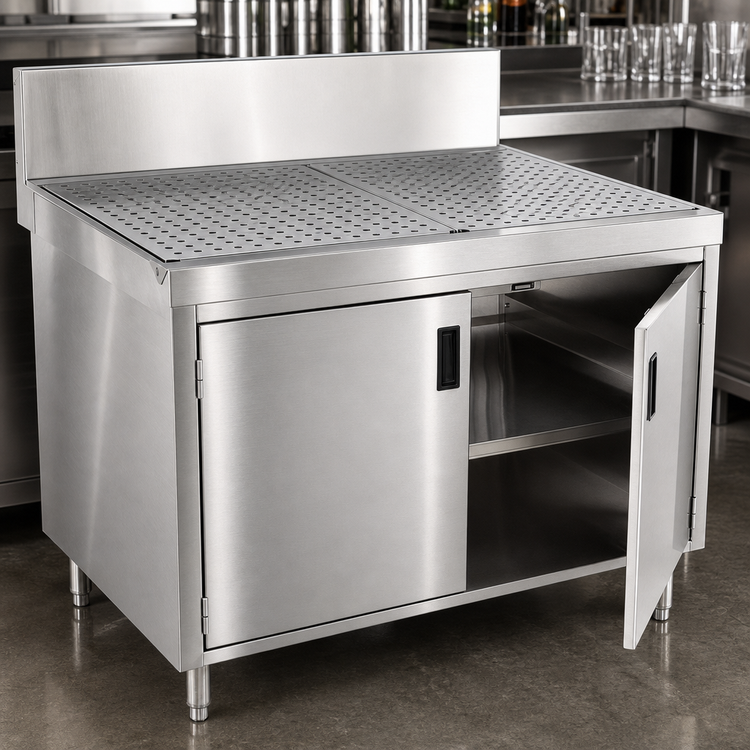Product image #3 for Advance Tabco Prestige Freestanding Underbar Drainboard Cabinet with Removable Hinged Doors, Stainless Steel, 36 x 30 x 36 Inches