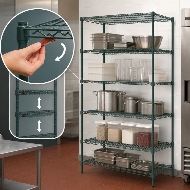 Product image #4 for Metro Super Adjustable Super Erecta Starter Wire Shelving Unit, 48W x 24D x 74H, 5 Shelves, Metroseal 3 Green