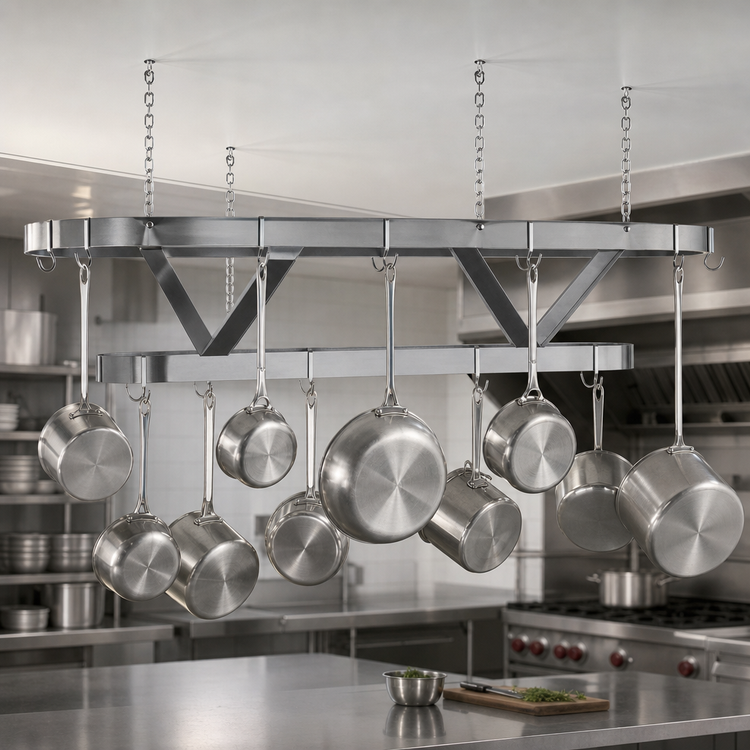 Product image #3 for Advance Tabco SC-108 Ceiling-Mounted Triple-Bar Stainless Steel Pot Rack, 108 Inch Wide