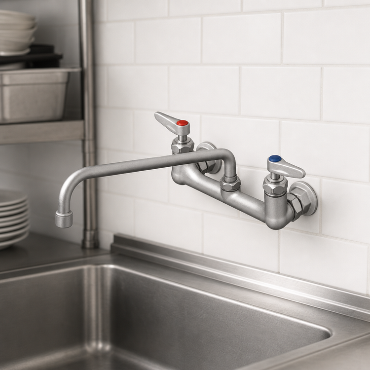 Product image #3 for T&S Brass Wall-Mount Mixing Faucet with 14-Inch Swing Nozzle and 8-Inch Adjustable Centers
