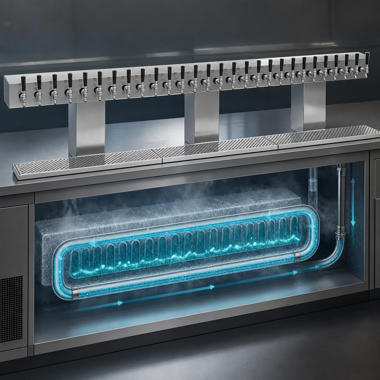 Product image #3 for Glastender Triple-Column Countertop Glycol-Cooled Bridge Draft Dispensing Tower, 30 Faucets