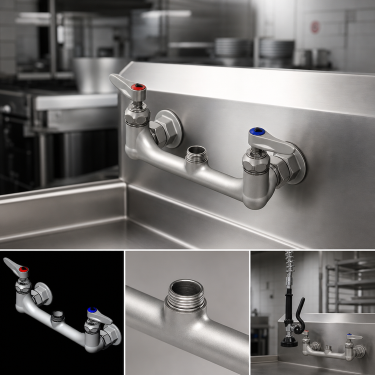 Product image #3 for T&S Brass B-0330-LN Wall-Mount Pre-Rinse Mixing Faucet Body, Less Nozzle, 8-Inch Adjustable Centers