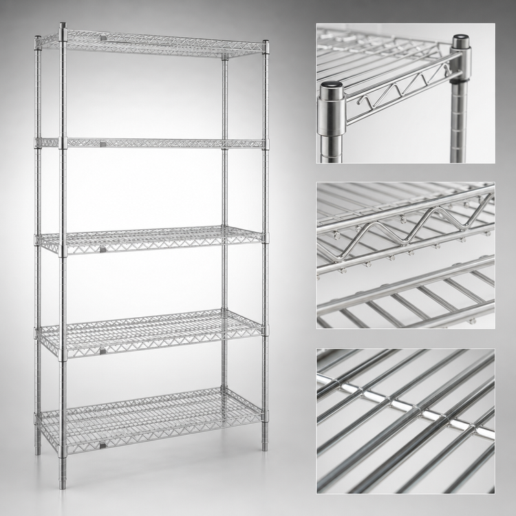 Product image #3 for Eagle Group 5-Tier Stationary Wire Starter Shelving Unit, 48" W x 24" D x 86" H, Stainless Steel Finish