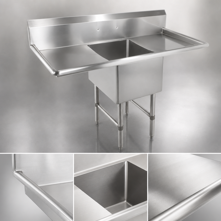 Product image #3 for John Boos B-Series 1-Compartment Sink with Left and Right Drainboards, 55-1/4 Inch x 25-1/2 Inch, 16-Gauge Stainless Steel