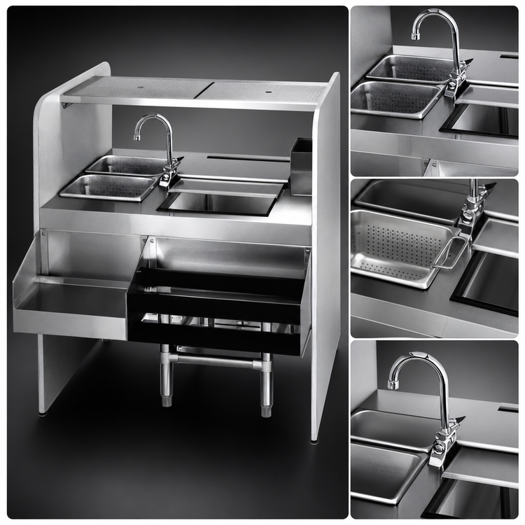 Product image #3 for Spec-Bar CS42-32R 42"W Cocktail Station with Blender Shelf, Ice Bin, and Double Speed Rail