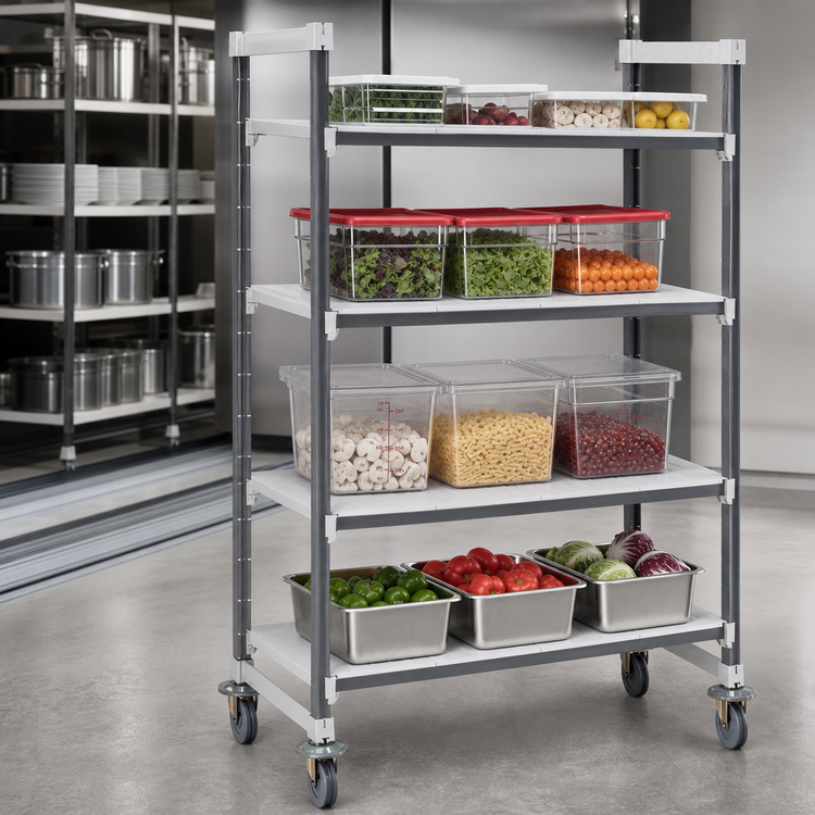 Product image #3 for Cambro Camshelving Elements XTRA 4-Shelf Solid High Density Mobile Starter Unit, 24 x 36 x 70-1/4 Inches, Speckled Gray