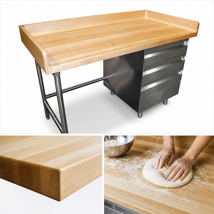 Product image #3 for Bakers' Top Wood Work Table with 3-Tier Right Drawer Base, 72 x 30 Inches