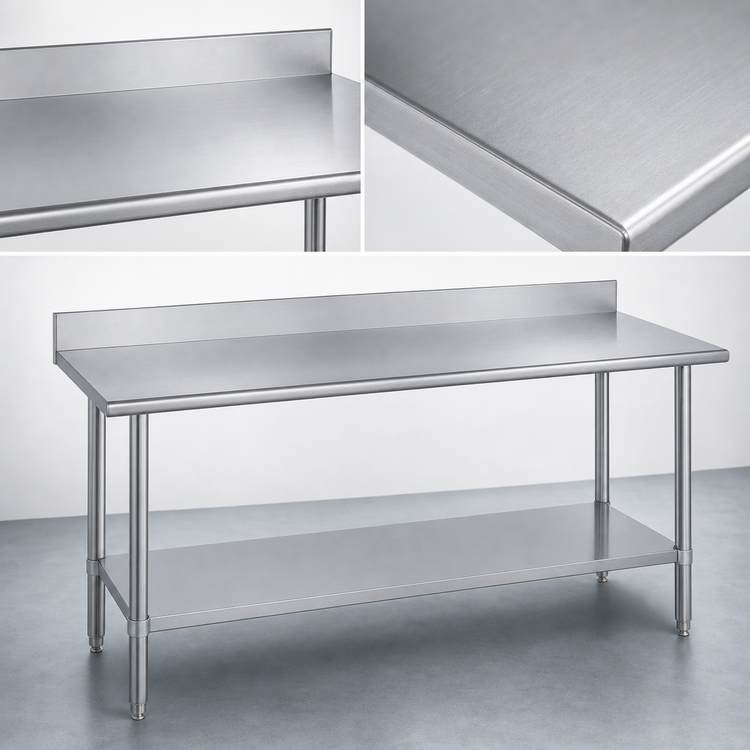 Product image #3 for Duke Deluxe Stainless Steel Work Table with 5-Inch Riser and Stainless Undershelf, 108 x 36 Inches