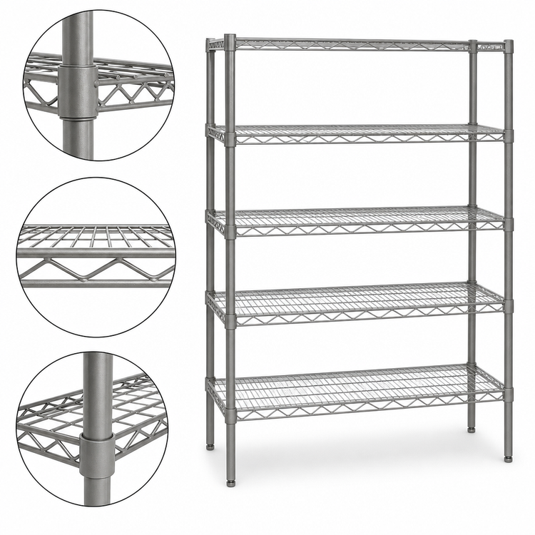 Product image #3 for Eagle Group Valu-Master 5-Tier Stationary Starter Wire Shelving Unit, 72W x 21D x 74H, Pewter Gray Epoxy Finish