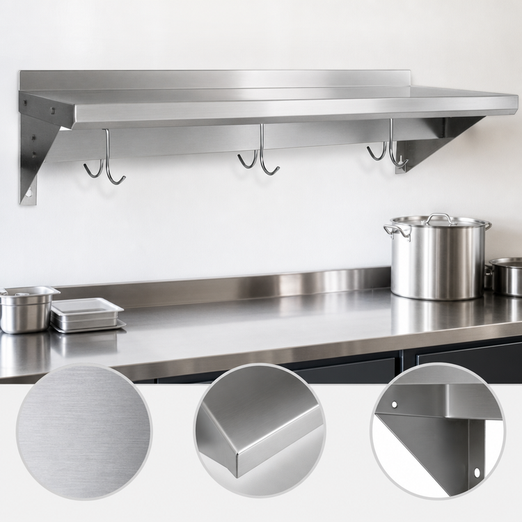 Product image #3 for Economy T-430 Stainless Steel Wall Shelf With Pot Rack, 36 x 16 Inches