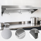 Thumbnail image #3 for BK Resources BKWSE-1636-PR Economy T-430 Stainless Steel Wall Shelf with Pot Rack, 36 x 16 Inches