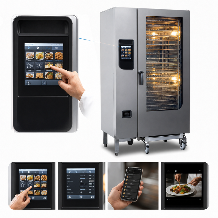 Product image #3 for Henny Penny FlexFusion Platinum Floor Model Natural Gas Combi-Steamer Oven with Trolley, Barcode Option, and 20-Pan Capacity