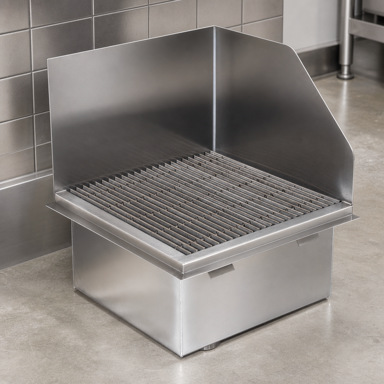 Product image #3 for Eagle Group FF2119-SG-RS Flush Floor Mounted 304 Stainless Steel Mop Sink with Right End Splash, 19 x 21 x 10 Inch Bowl