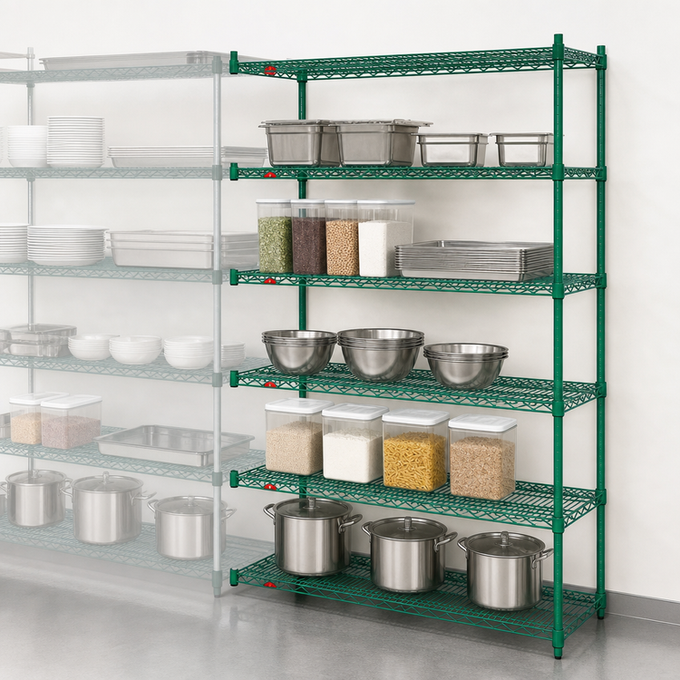 Product image #4 for Metro Super Erecta Add-On Wire Shelving Unit, 60"W x 24"D x 74"H, 5 Shelves, Metroseal 3 Epoxy-Coated Green Finish